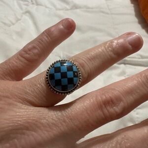 Blue and Black Checkered Ring